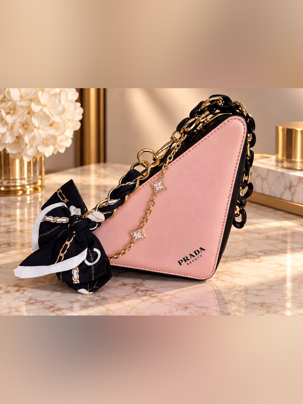 PRADA beauty paradoxe Pink Triangle with black gold hardware - Picture 4 of 9